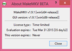 MakeMKV 'about' box when evaluation period is started