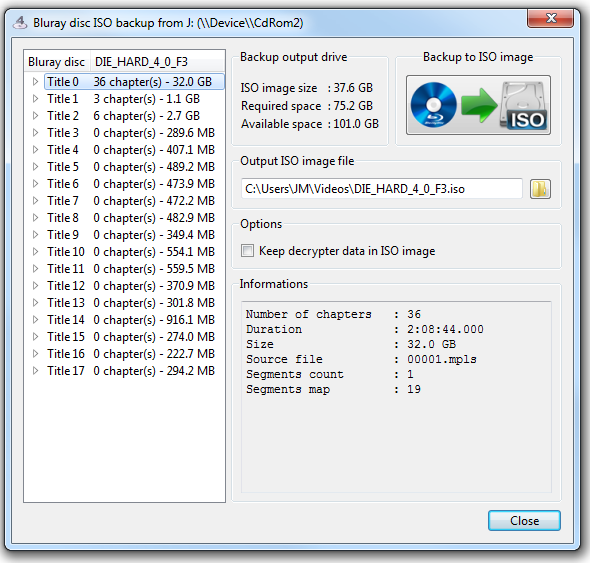 Backup DVD and Blu- tay riscs to ISO image file