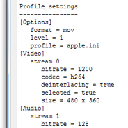 Profile settings defines which streams are selected and how they're encoded