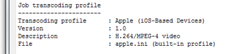 Transcoding profile in job report