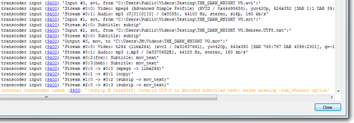 Subtitles charset encoding issues shown in transcoding log